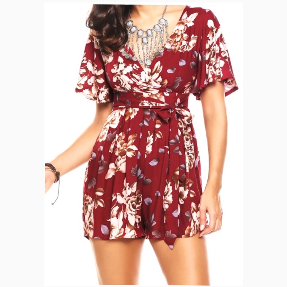 Red Floral Romper